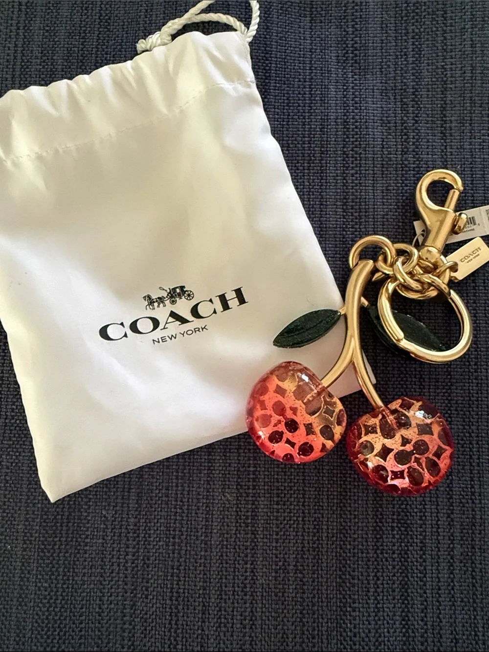 Coach Gold-tone Cherry Keychain with Red Crystal Cherries